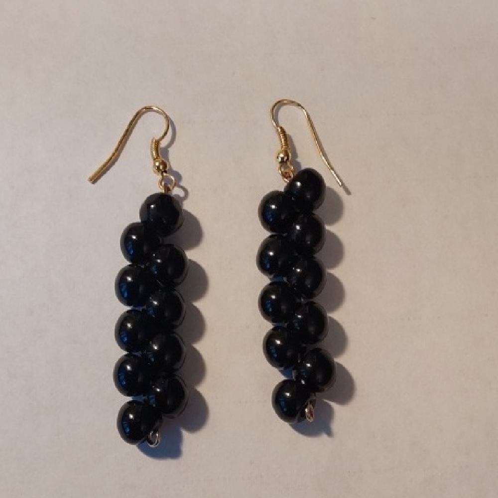 Chic Black Beaded Drop Earrings